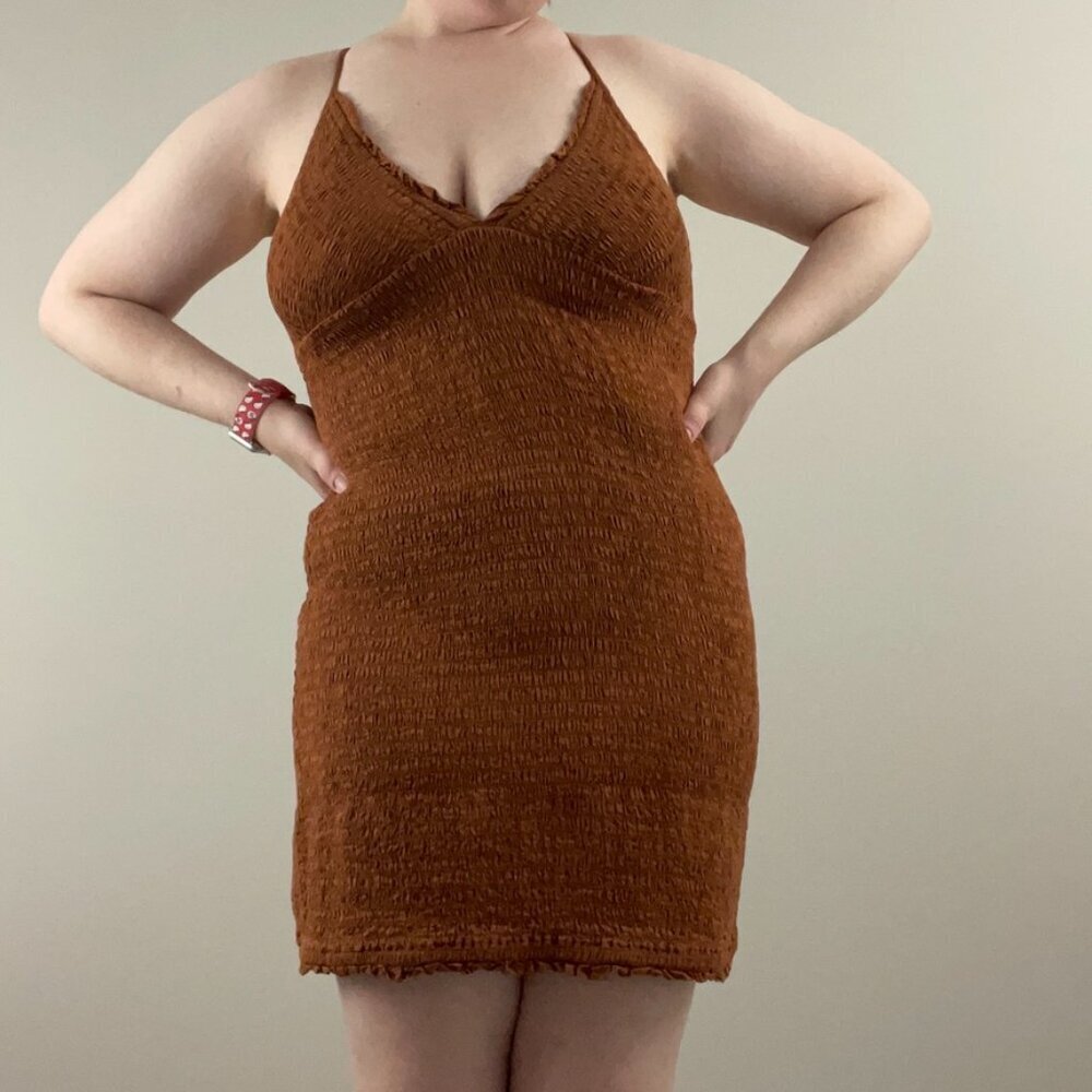 Anthropologie The Ellen Smocked Cross Back Mini Dress Size Large